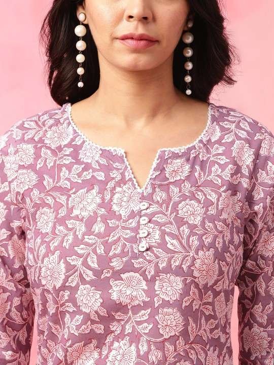 Women's Rayon Floral Printed Straight Short Kurti Set - Image 2
