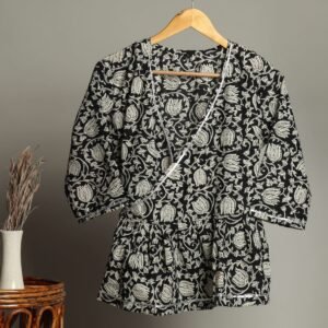 Handmade Block Print Cotton for Women ? Ethnic Floral Printed Top with Long Sleeves