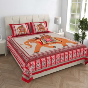 Rajasthani Traditionally Printed Cotton Doublebed Bedsheet With Pack of 2 Pillow Covers